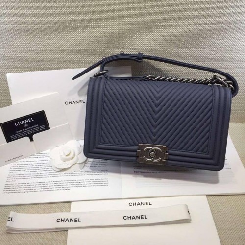 Chanel Herringbone Chevron Boy Bag blue